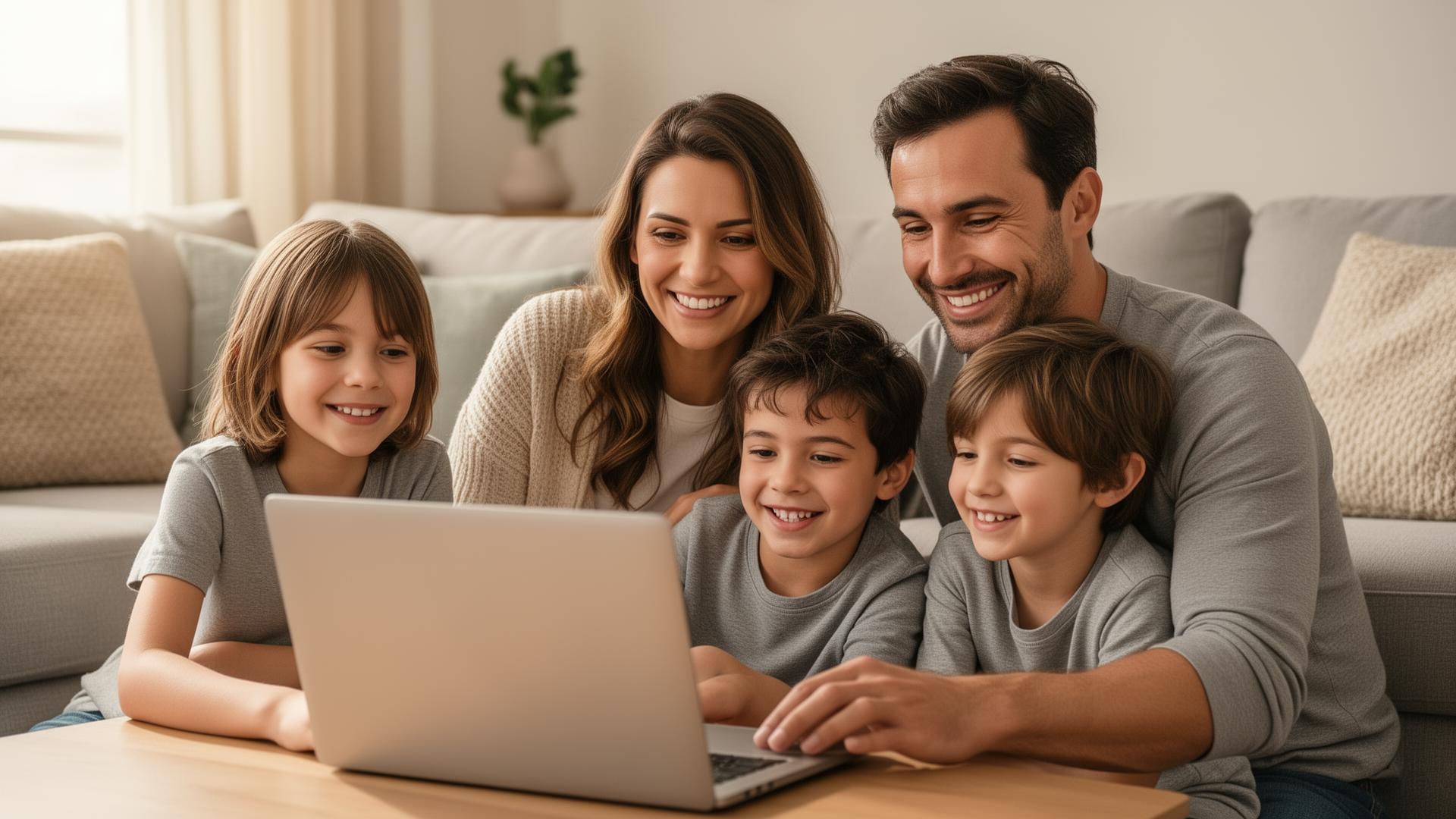 Šťastná rodina u počítače